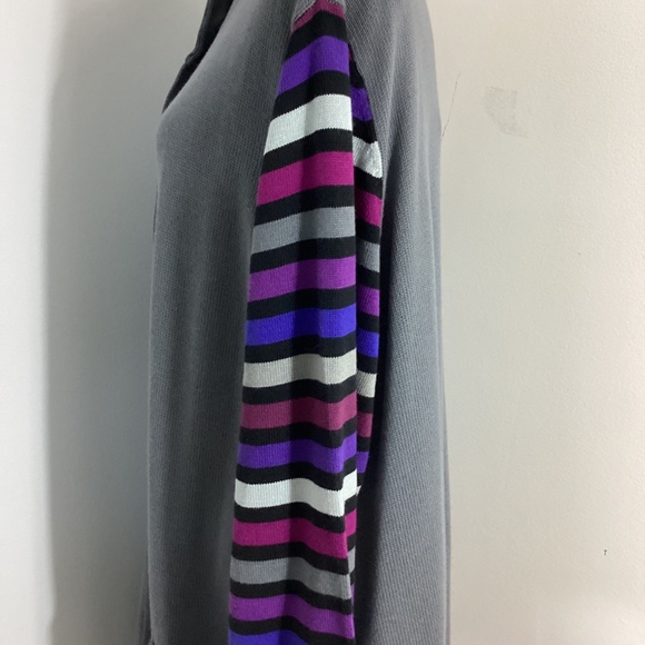 NWT BOB MACKIE WEARABLE ART PLUS 2X KNIT GRAY LONG CARDIGAN STRIPED SLEEVES - Picture 7 of 14